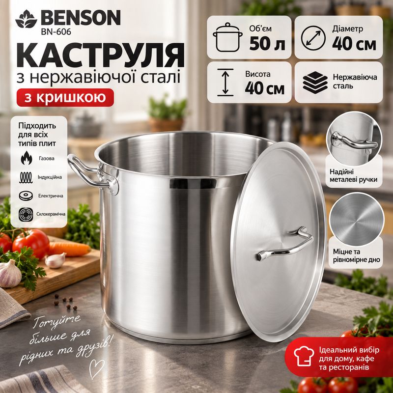 Каструля з кришкою Benson BN-606 50л 40 см - фото фото фото 0