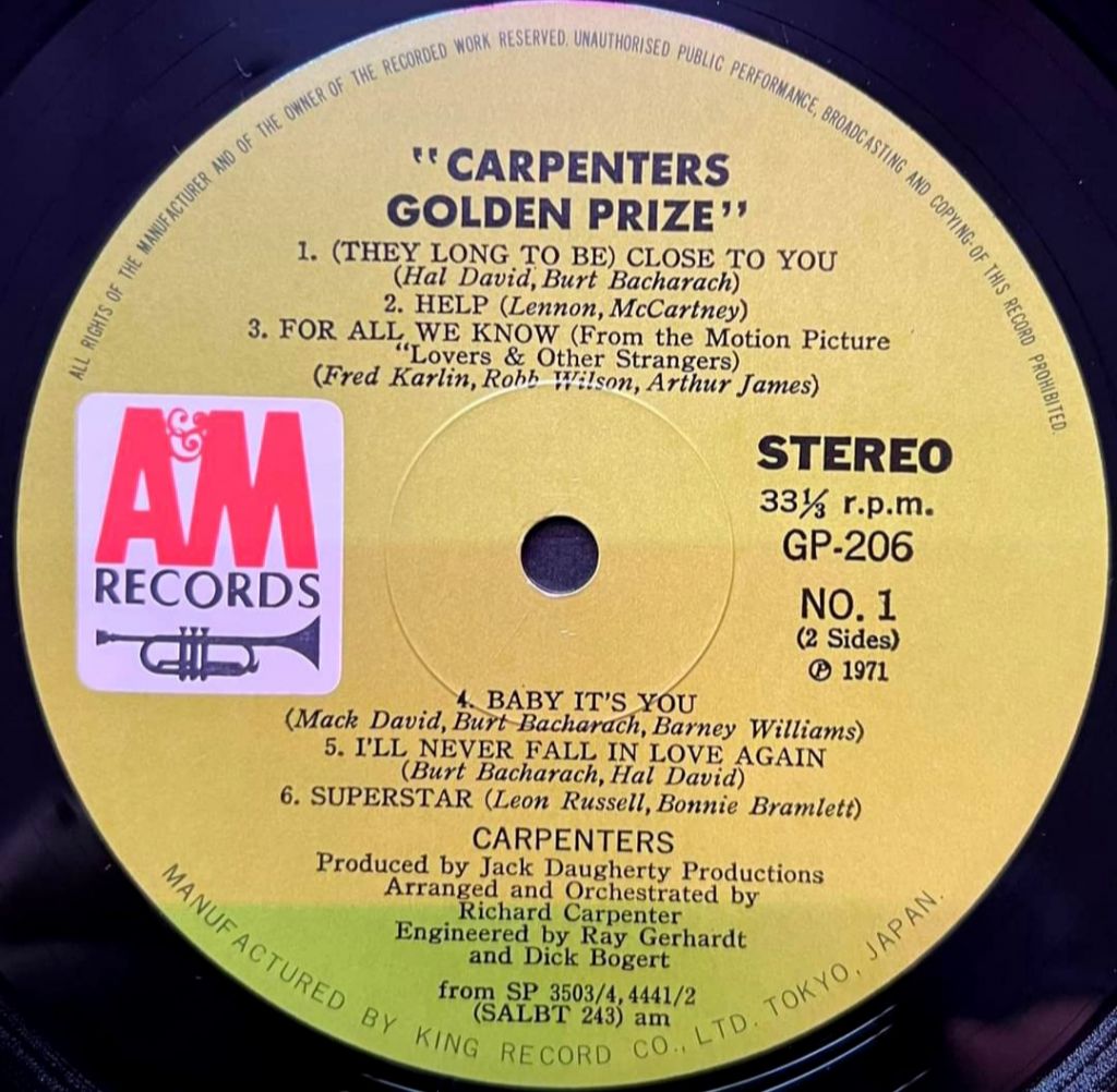 Carpenters - Golden Prize - 1969-71.   (LP). 12. Vinyl. Пластинка. Japan. - фото фото фото 4