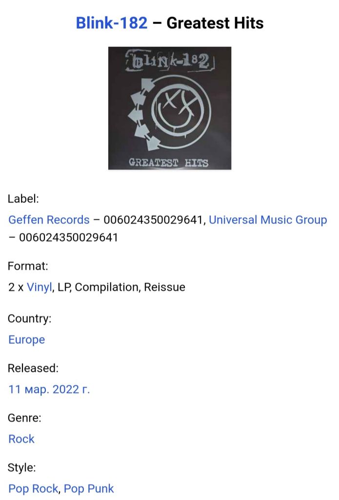 Blink -182 - Greatest Hits - 1994-2019.  (2LP). 12. Vinyl. Пластинки. S/S - фото фото фото 10