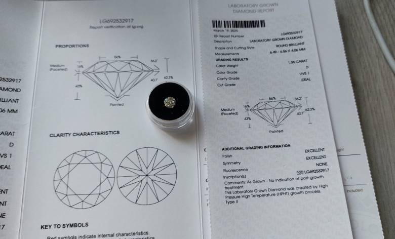 Бриллиант HPHT 1.06 Ct  6.5 мм IGI certificate - фото фото фото 4