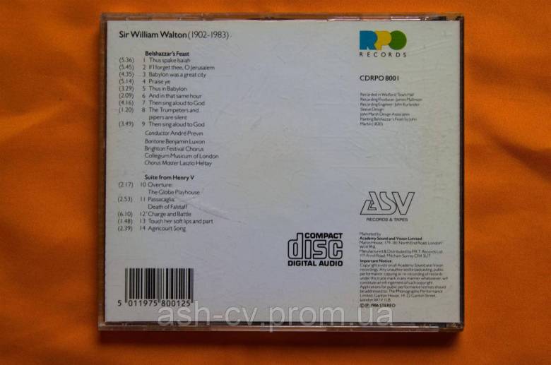 Музичний диск CD. WALTON - BELSHAZZARs FEAST 1986 - фото фото фото 2