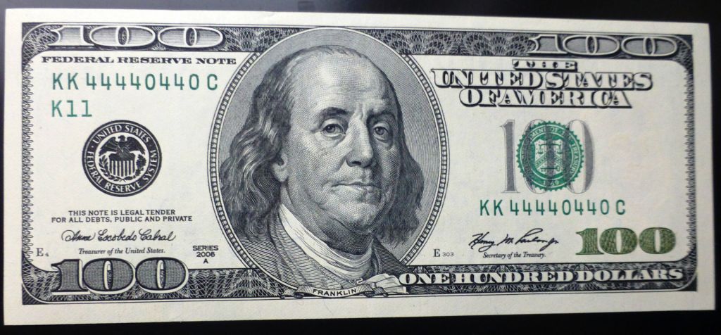 CША 100 долларов 2006 г. КК 44440440 С  /К11/-Даллас- штат Техас UNCа - фото фото фото 0