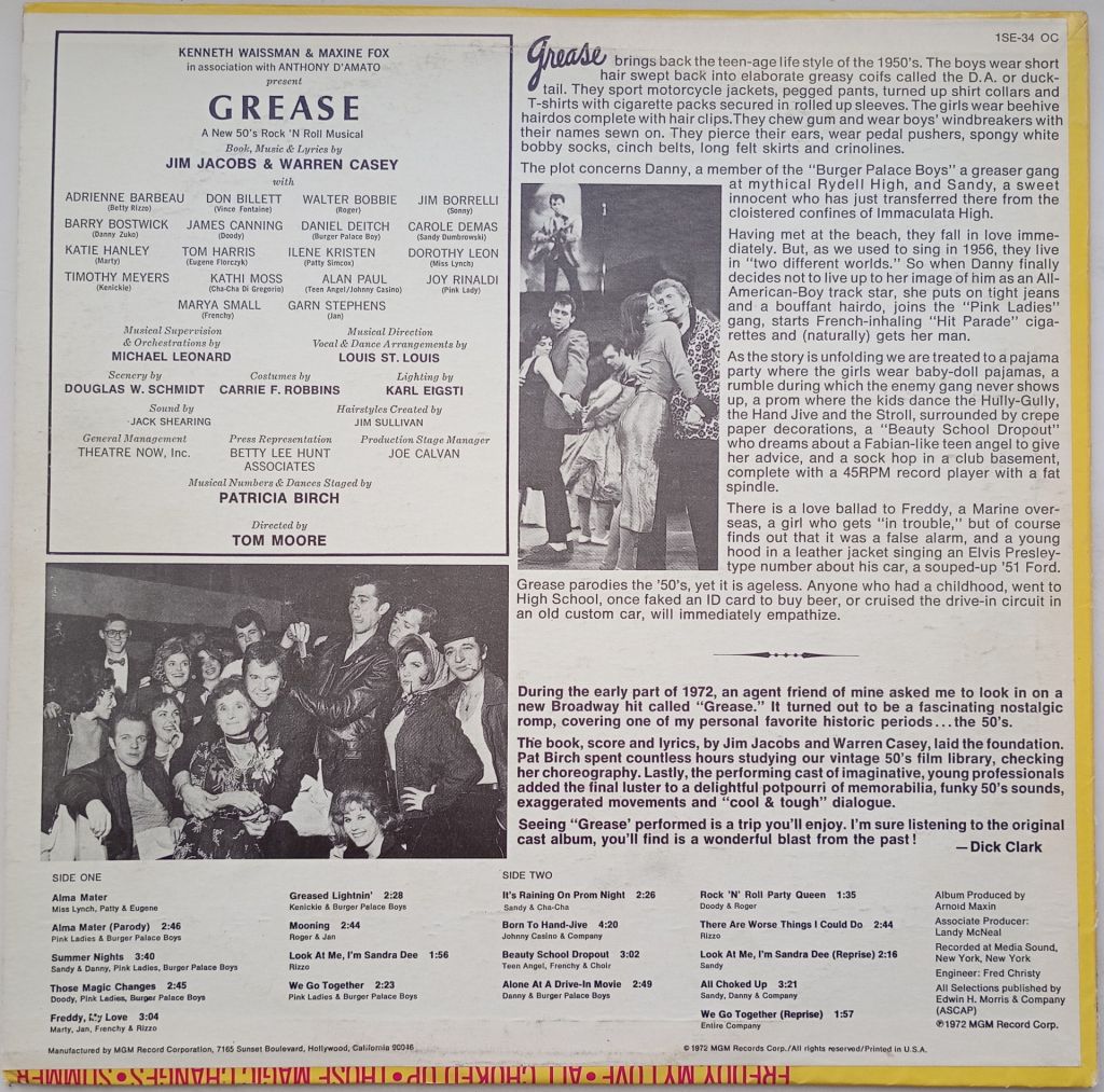 VARIOUS Grease - The Original Broadway Cast Album  LP VG-/EX - фото фото фото 1