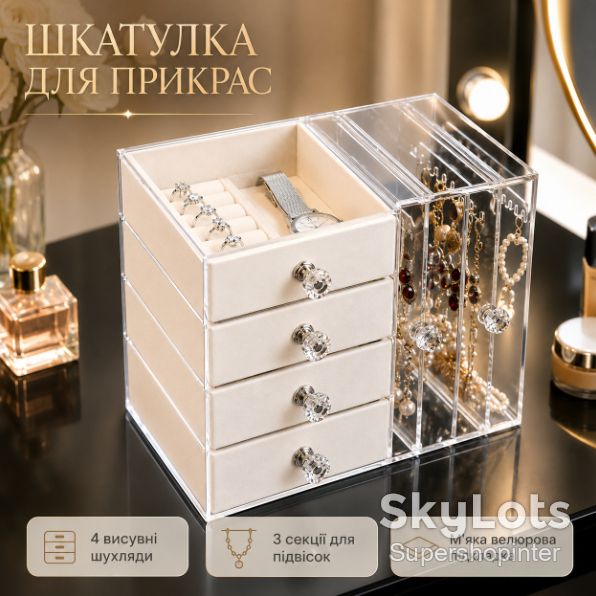 Шкатулка для хранения ювелирных украшений XL-1831 / Прозрачная полка для ювелирных изделий большой емкости - фото фото фото 0