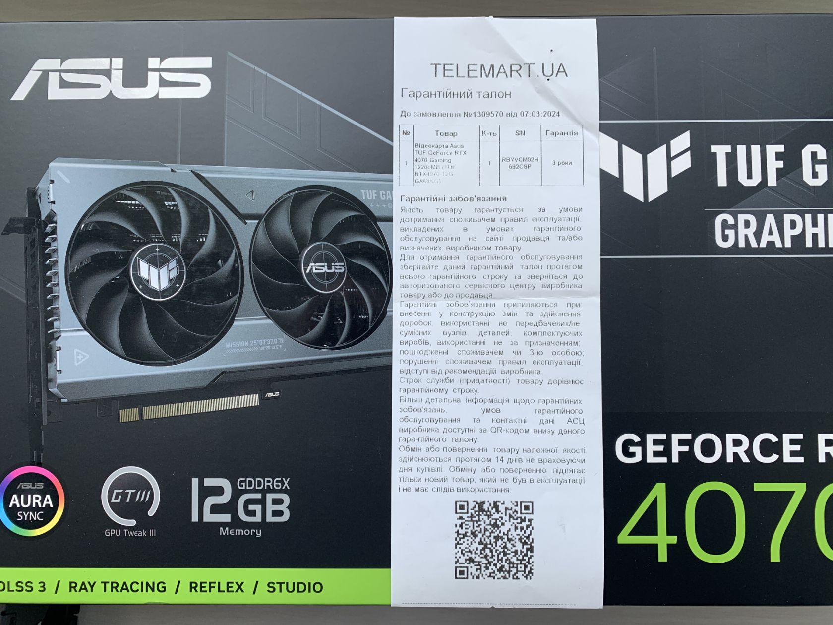 Продам Asus Tuf GeForce RTX 4070-12G GAMING ОФІЦІЙНА ГАРАНТІЯ - фото фото фото 12