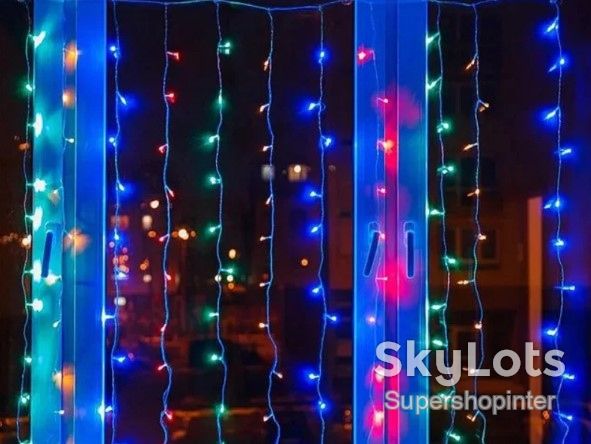 Гирлянда Водопад штора прозрачный провод 2х2м 320LED Мультиколор (сине-зелено-красный) - фото фото фото 6