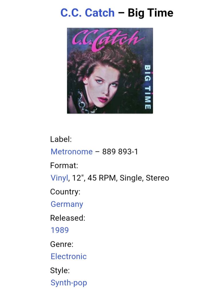 C.C. Catch - Big Time - 1989.  (LP). 12. Vinyl. Пластинка. Germany. - фото фото фото 4