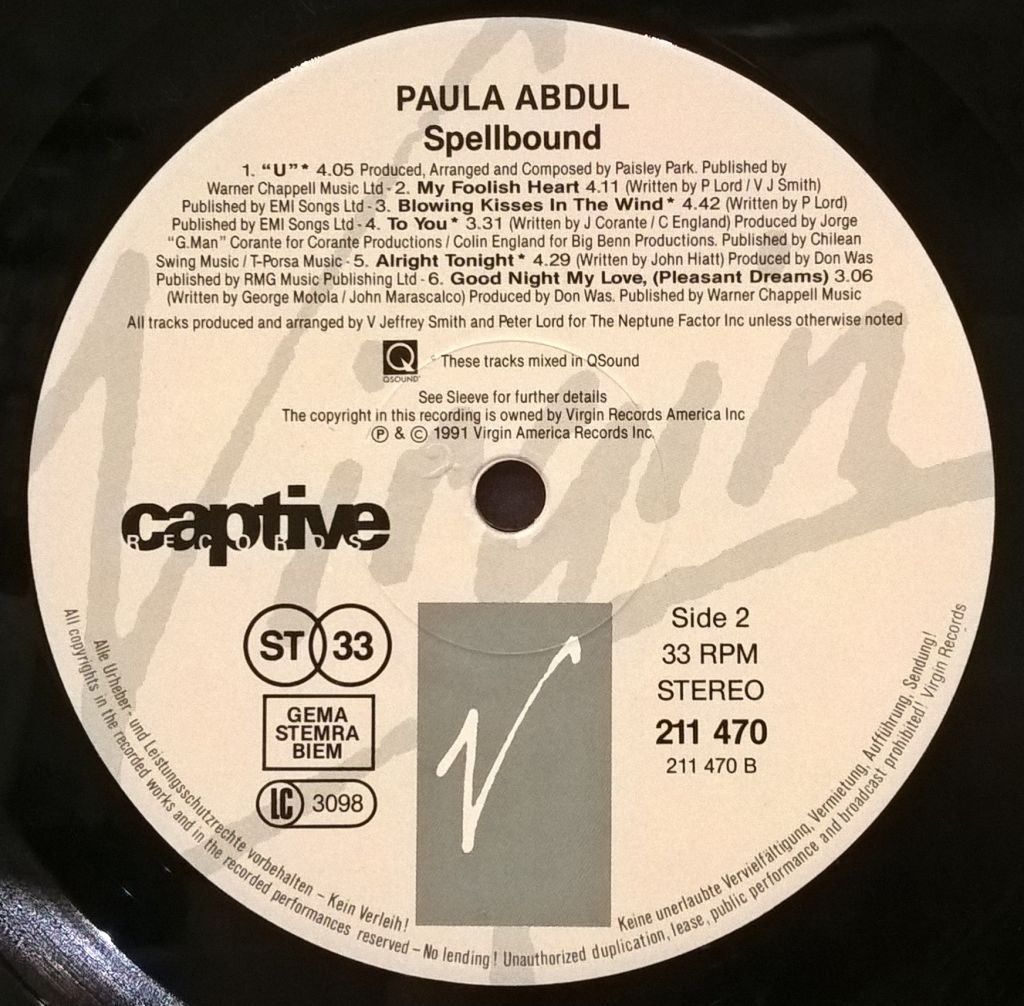 Paula Abdul - Spellbound - 1991.  (LP). 12. Vinyl. Пластинка. Germany - фото фото фото 5