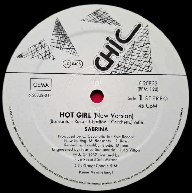 Sabrina - Hot Girl  (New Version) - 1987.  (EP). 12. Vinyl. Пластинка. Germany. - фото фото фото 2