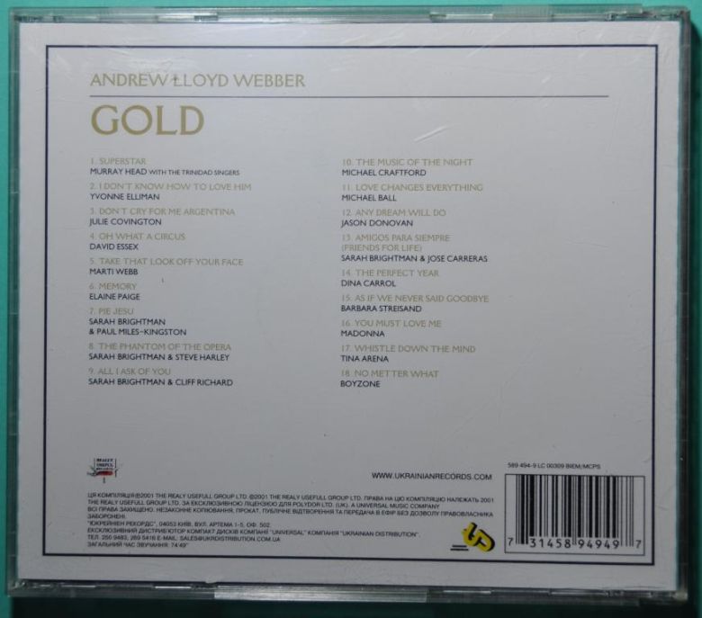 Andrew Lloyd Webber - Gold - CD (Sarah Brightman,Jose Carreras,Madonna...) - фото фото фото 2