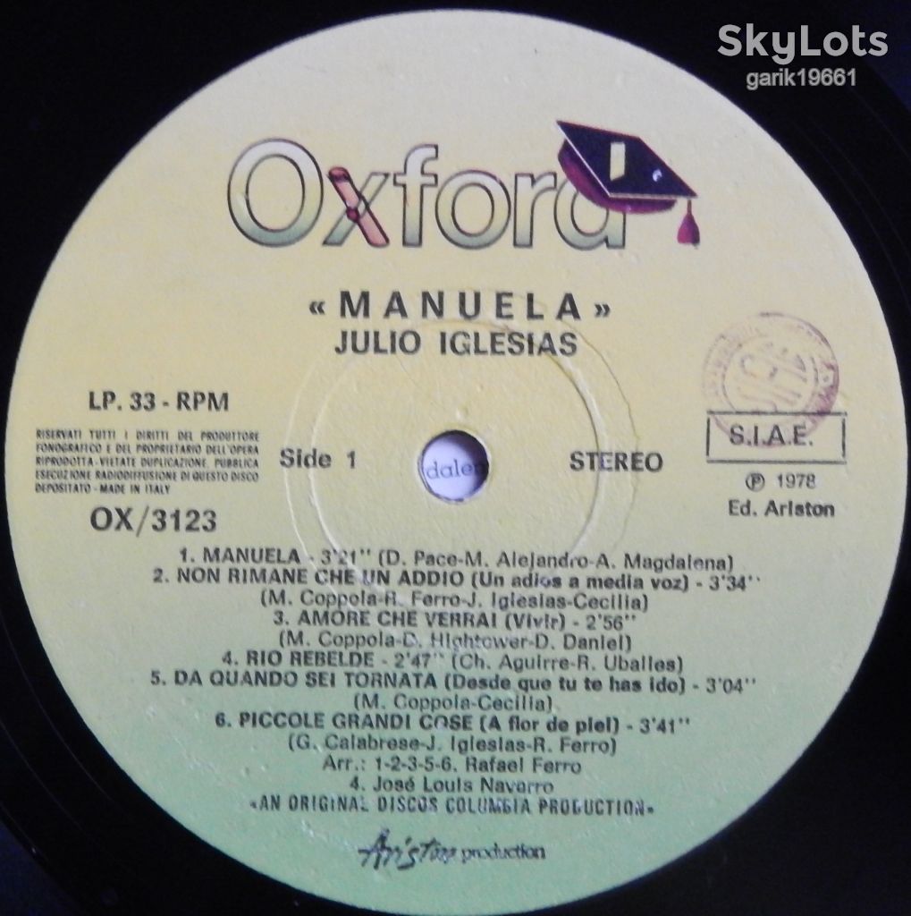 Julio Iglesias – Manuela  (Oxford – OX/3123, Italy) EX/EX - фото фото фото 2