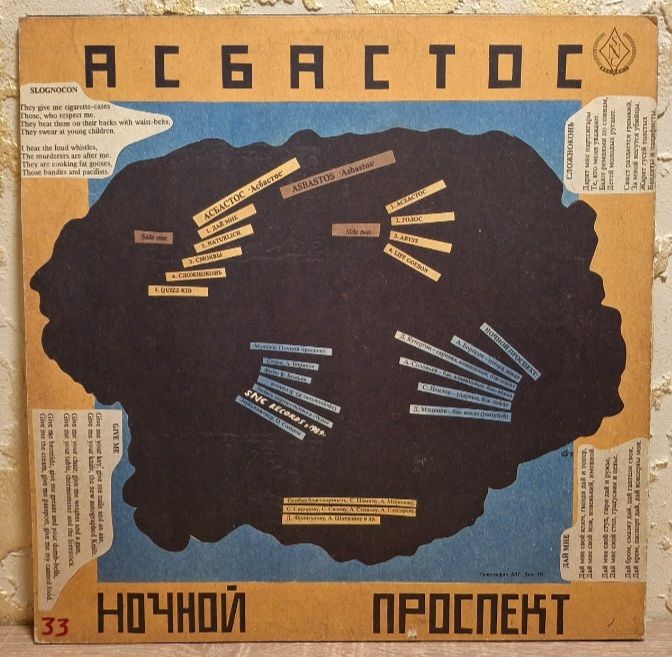 Ночной Проспект / Notchnoi Prospekt - Асбастос - 1991.  (LP). 12. Vinyl. Пластинка. Rare. - фото фото фото 1
