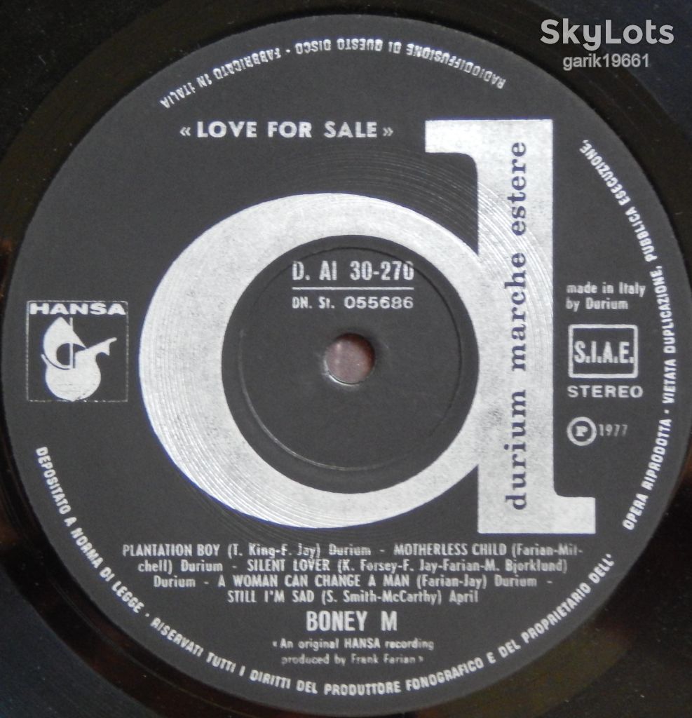 Boney M. – Love For Sale  (Durium – D. AI 30-270, Italy) VG+/NM- - фото фото фото 3