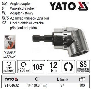 Адаптер держатель бит YATO угловой HEX 1/4 37 мм YT-04632 - фото фото фото 0