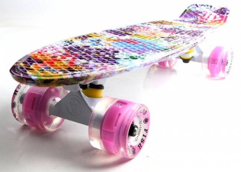 Penny Board "Fish" Graffity. Светящиеся колеса. (PFO011) - фото фото фото 2