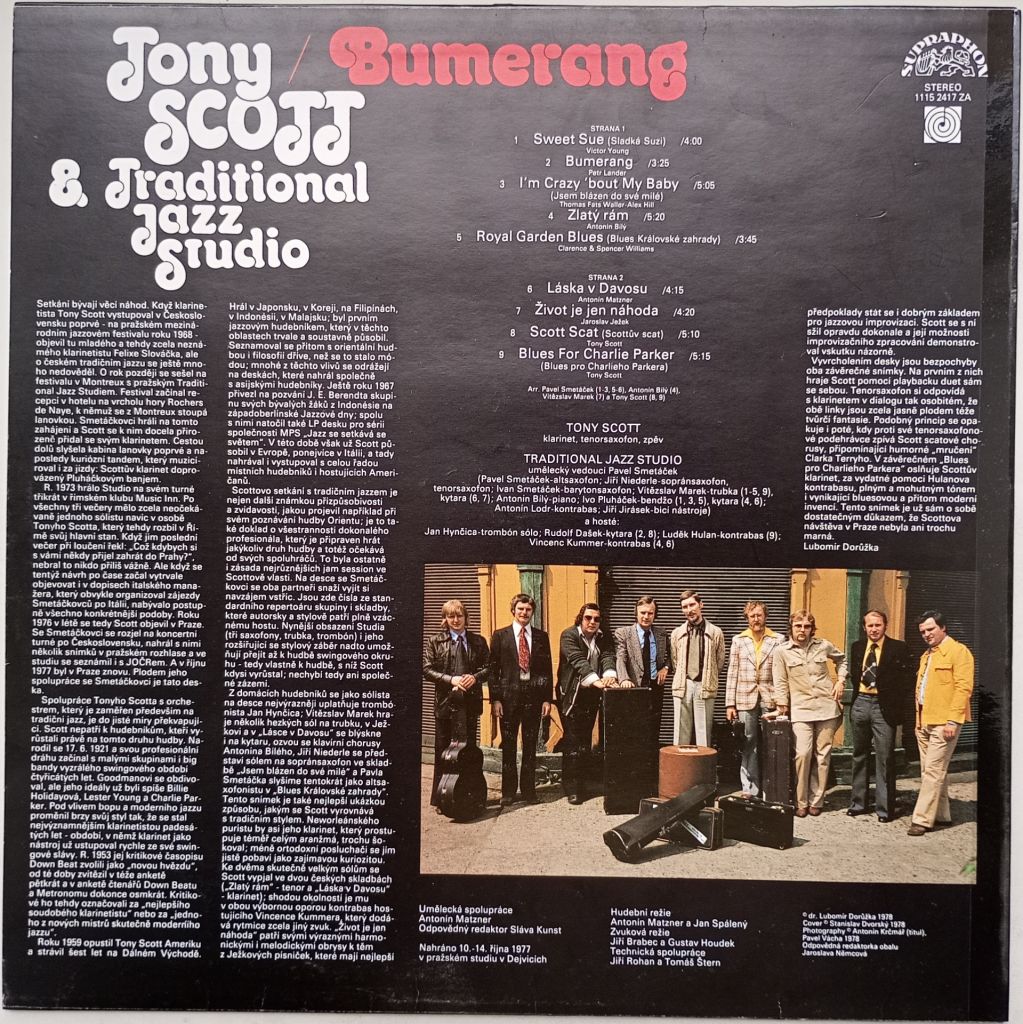 TONY SCOTT, TRADITIONAL JAZZ STUDIO Bumerang LP  VG+/EX - фото фото фото 1