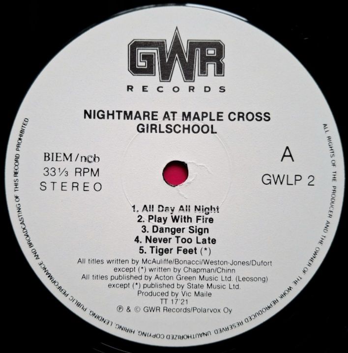 Girlschool - Nightmare At Maple Cross - 1986.  (LP). 12. Vinyl. Пластинка. Scandinavia. - фото фото фото 2