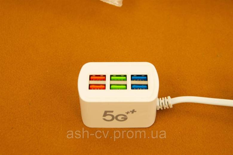 Зарядний пристрій, 6xUSB, Fast Charge, USB, кабель 1 метр, 2.4A - фото фото фото 1