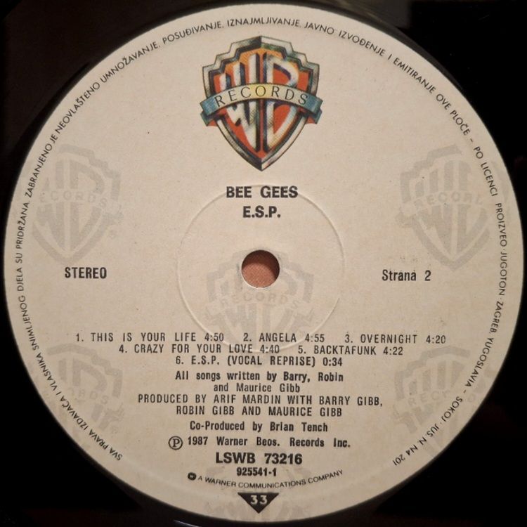 Bee Gees - E.S.P. - 1987.  (LP). 12. Vinyl. Пластинка. Yugoslavia. - фото фото фото 5