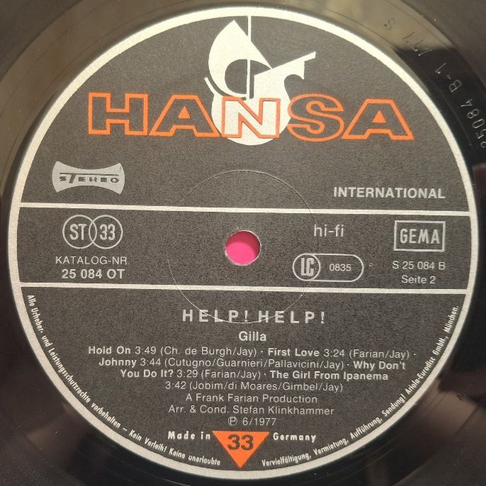 Gilla - Help! Help! - 1977.  (LP). 12. Vinyl. Пластинка. Germany. - фото фото фото 3