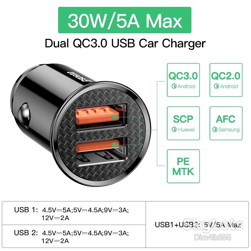 Автомобильное зарядное устройство Baseus Circular Plastic BS-C16C1 Dual QC3.0 2USB 30W 5A - фото фото фото 13