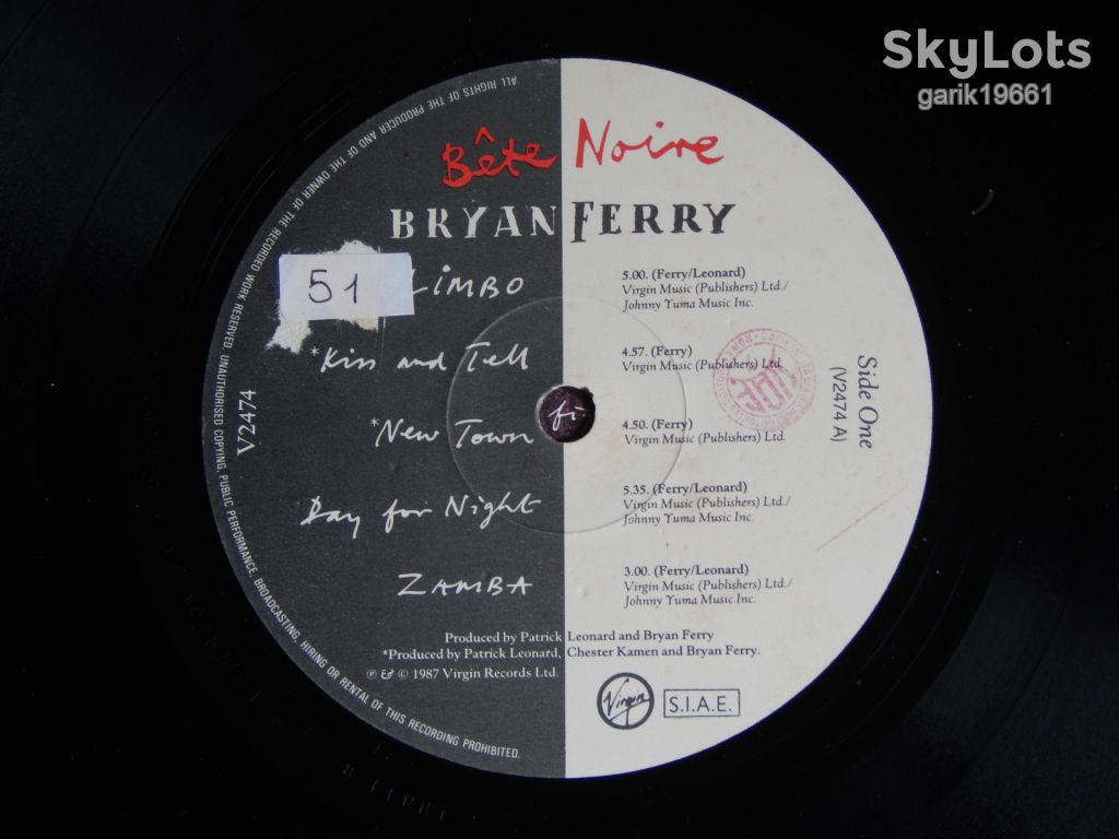 Bryan Ferry – Bete Noire  (Virgin – V2474, Italy) insert NM/NM- - фото фото фото 3