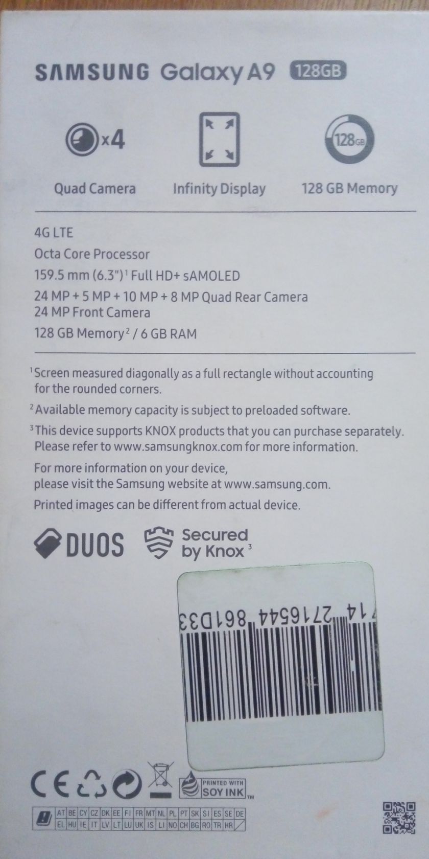 Samsung Galaxy A9 128 GB только коробка - фото фото фото 2