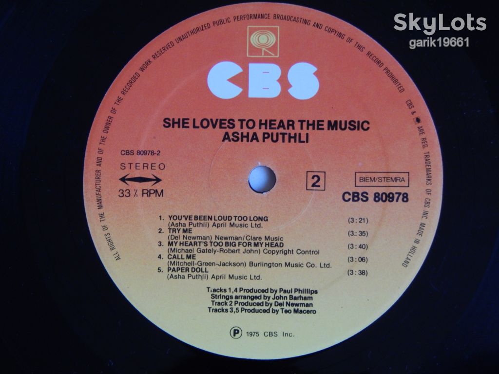 Asha Puthli ‎– She Loves To Hear The Music  (CBS ‎– CBS 80978, Holland) EX/EX+ - фото фото фото 3