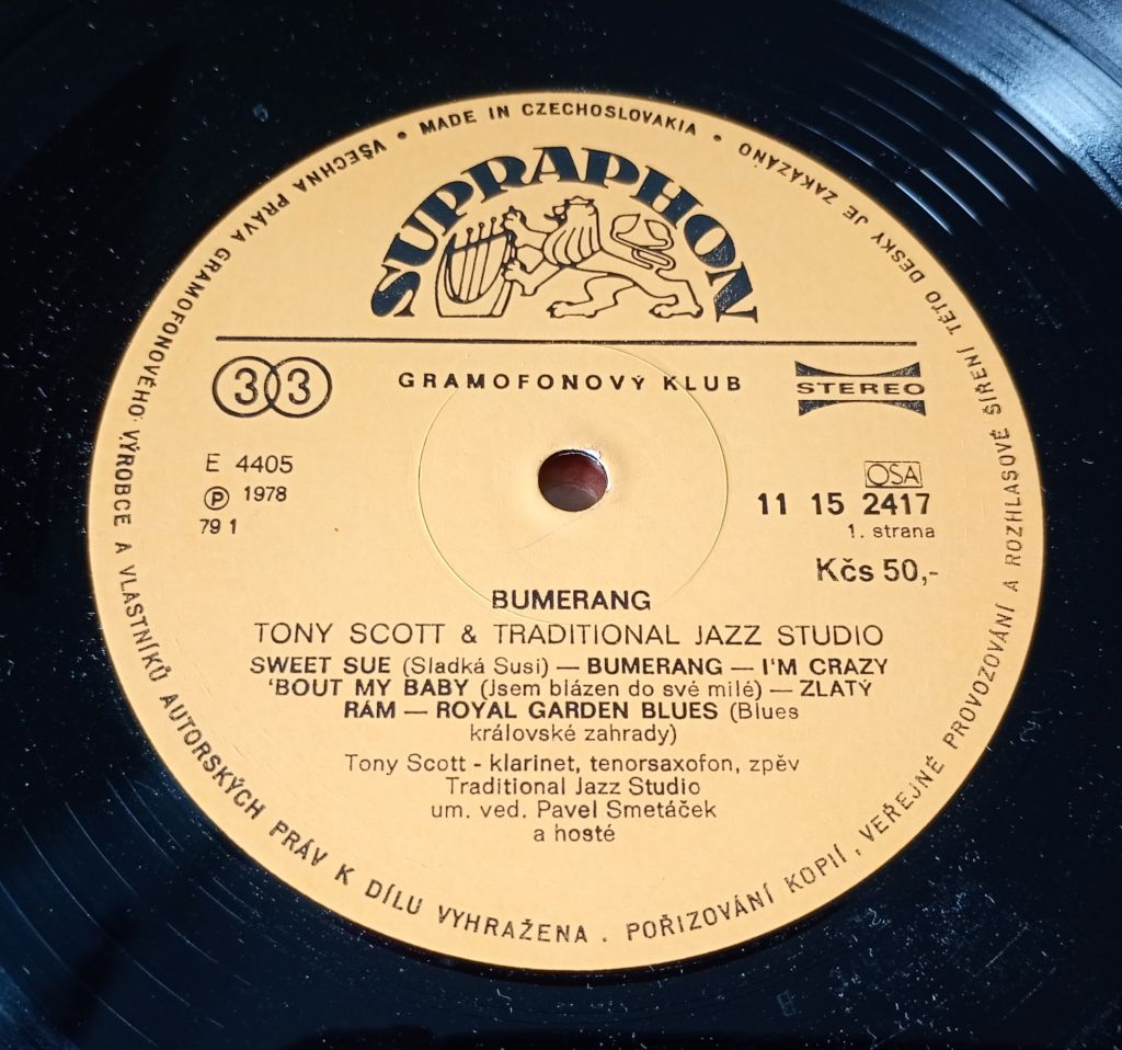 TONY SCOTT, TRADITIONAL JAZZ STUDIO Bumerang LP  VG+/EX - фото фото фото 2