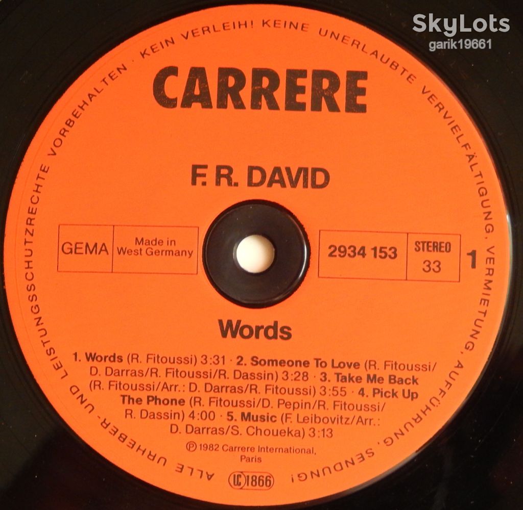 F-R David – Words  (Carrere – 2934 153, Germany) EX+/NM- - фото фото фото 2