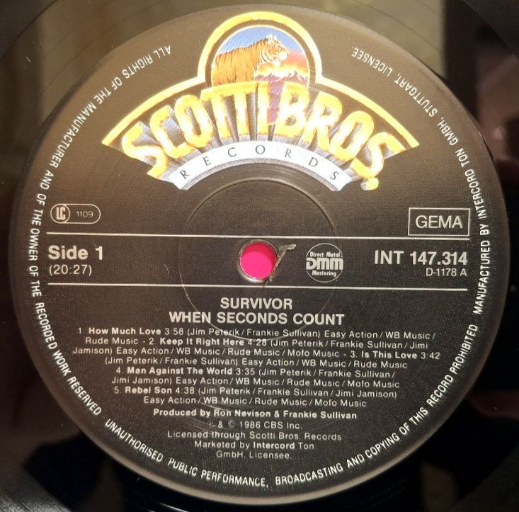 Survivor - When Seconds Count - 1986.  (LP). 12. Vinyl. Пластинка. Germany. - фото фото фото 4