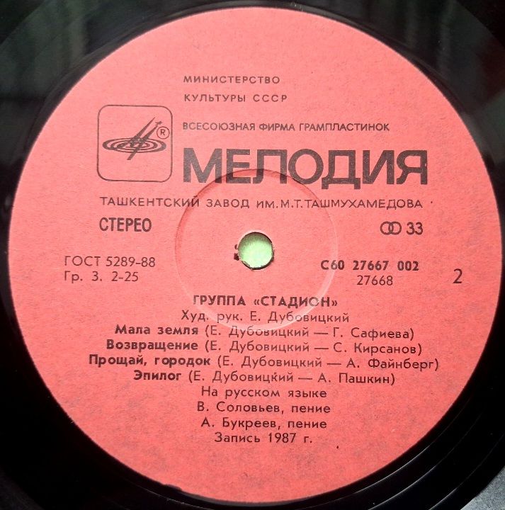 Стадион - Группа Стадион - 1987.  (LP). 12. Vinyl. Пластинка. Ташкент. Rare. - фото фото фото 3