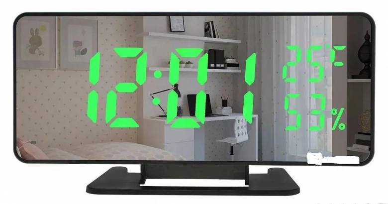 Зеркальные Led часы Vst-888y black с термометром и гигрометром - фото фото фото 0