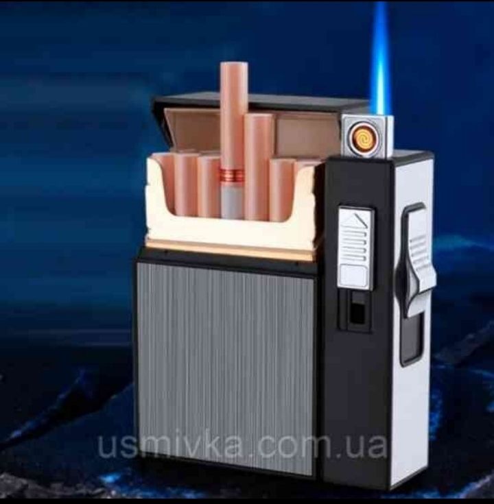 Портсигар із запальничкою газова турбо + USB для звичайних сигарет. - фото фото фото 2