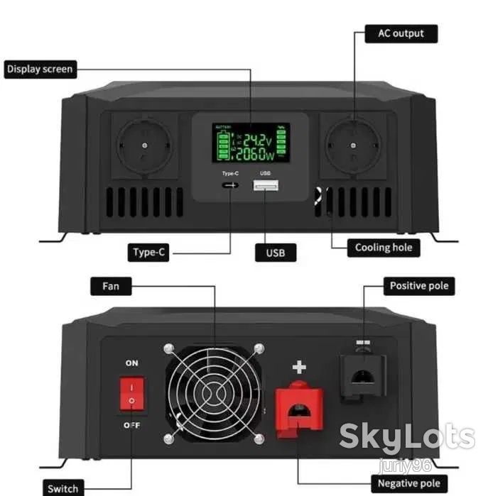 Інвертор 12В/24 в 230В DATOUBOSS TY-PSW-4000 чистий синус - фото фото фото 1