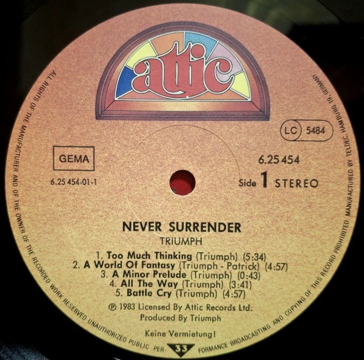 Triumph - Never Surrender - 1983.  (LP). 12. Vinyl. Пластинка. Germany. - фото фото фото 4