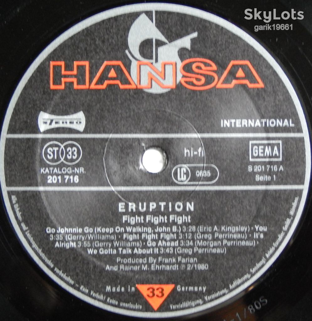 Eruption – Fight Fight Fight  (Hansa International – 201 716, Germany) EX+/NM- - фото фото фото 2