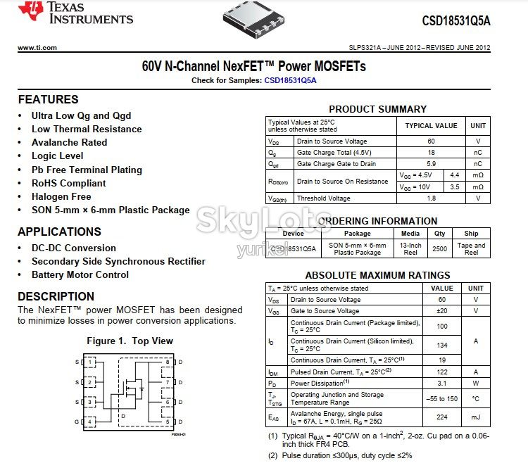 csd18531 60v 100a Mosfet, N-Channel - фото фото фото 1