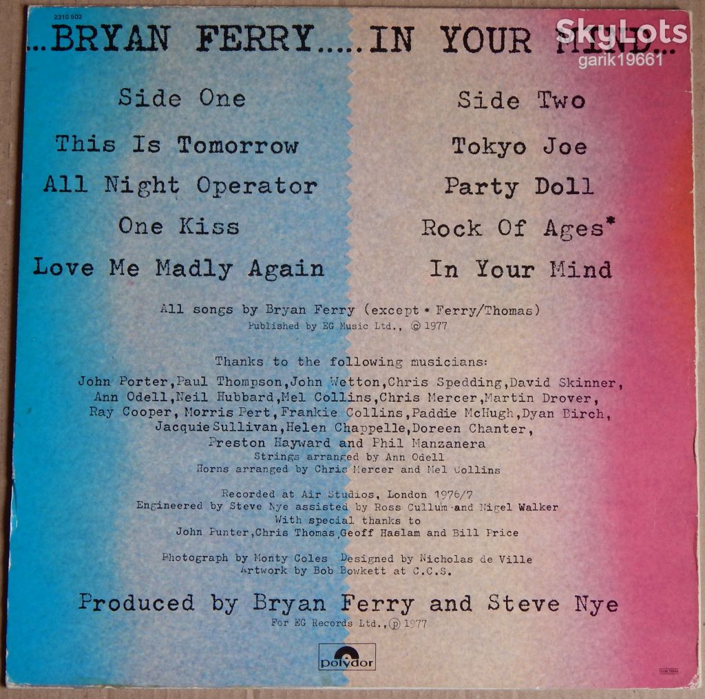 Bryan Ferry – In Your Mind  (Polydor – 2310 502, Scandinavia) insert EX+/NM- - фото фото фото 1