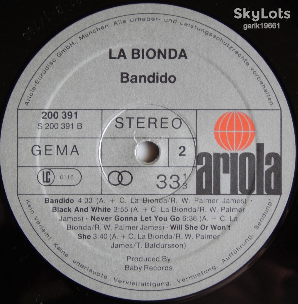 La Bionda – Bandido  (Ariola – 200 391, Germany) EX+/NM- - фото фото фото 4