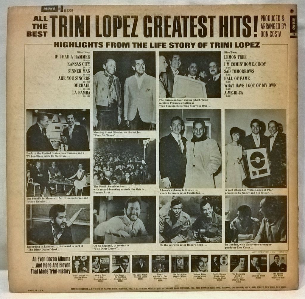 Trini Lopez - Greatest Hits! - 1963-66.  (LP). 12. Vinyl. Пластинка. U.S.A. - фото фото фото 2