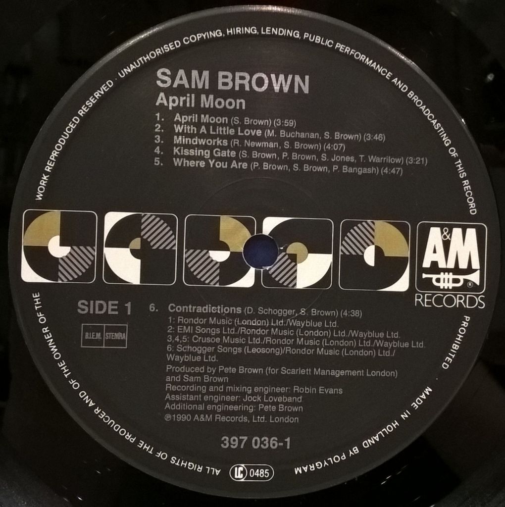 Sam Brown - April Moon - 1990.   (LP). 12. Vinyl. Пластинка. Holland - фото фото фото 5