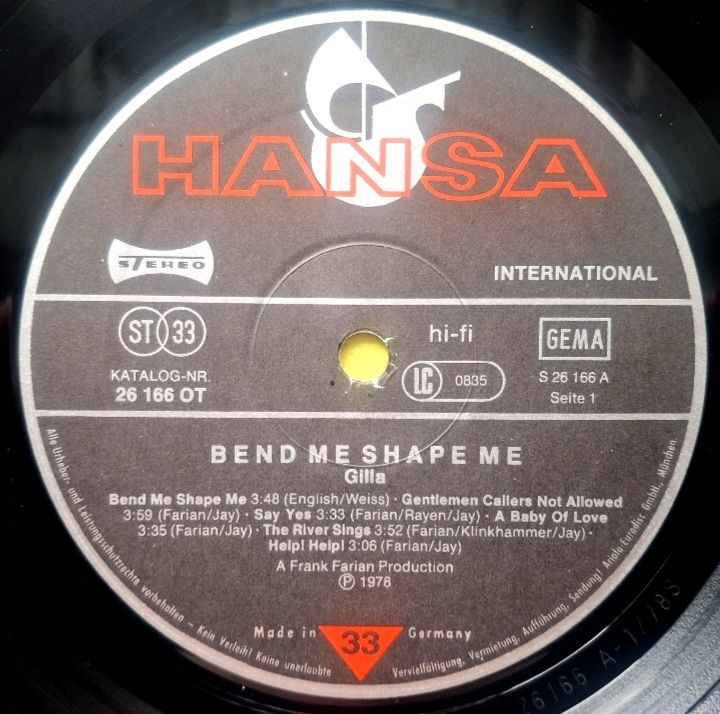 Gilla - Bend Me Shape Me - 1978.   (LP). 12. Vinyl. Пластинка. Germany. - фото фото фото 2