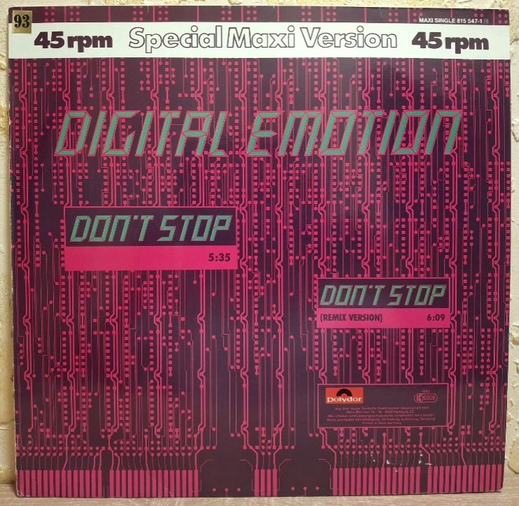 Digital Emotion - Don't Stop - 1983.  (EP). 12. Vinyl. Пластинка. Germany. - фото фото фото 0