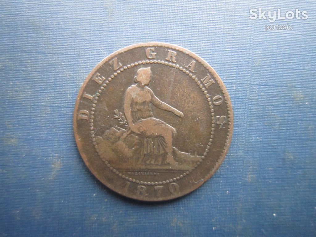 Монета 10 сентімо  (грамо) Іспанія 1870 фауна лев стан - фото фото фото 0