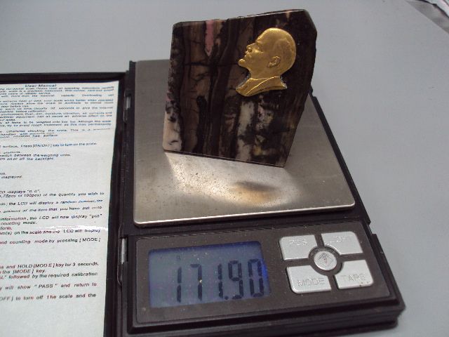 Плакетка камень уральский самоцвет Ленин металл высота 6,2 см вес 171,9 г №13710 - фото фото фото 9