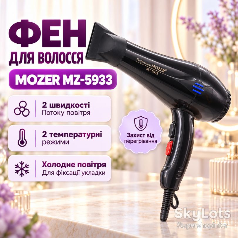 Фен для сушки и укладки волос Mozer MZ-5933 Pro Черный - фото фото фото 0