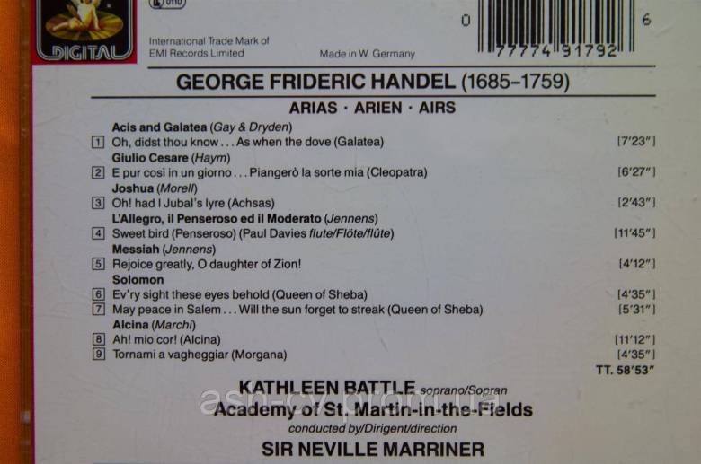 Музичний диск CD. HANDEL - Kathleen Battle 1990 - фото фото фото 4