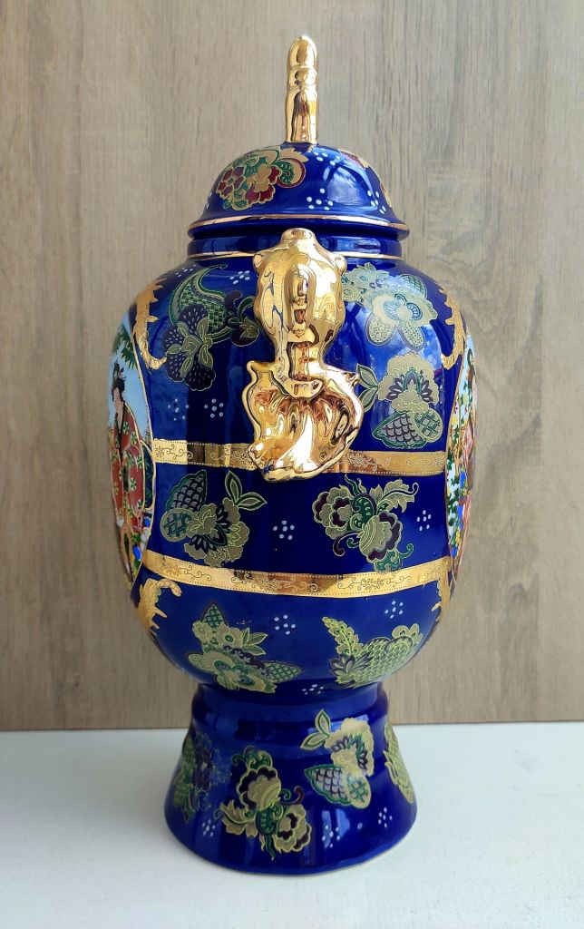 "ЦВЕТЫ. ДАМЫ" красивая большая ваза ручная роспись золото кобальт Китай фарфор - фото фото фото 5