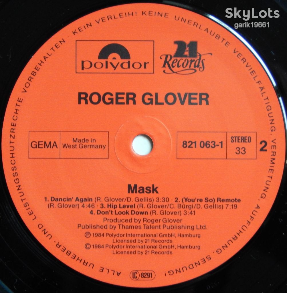 Roger Glover ‎– Mask  (Polydor ‎– 821 063-1, Germany) EX+/NM- - фото фото фото 3